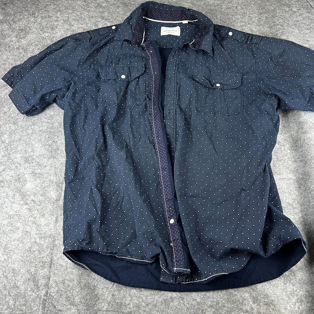 PAPER DENIM & CLOTH Men's Shirt 2X Blue Button Up Dot Short Sleeve‎ Dress Shirt
